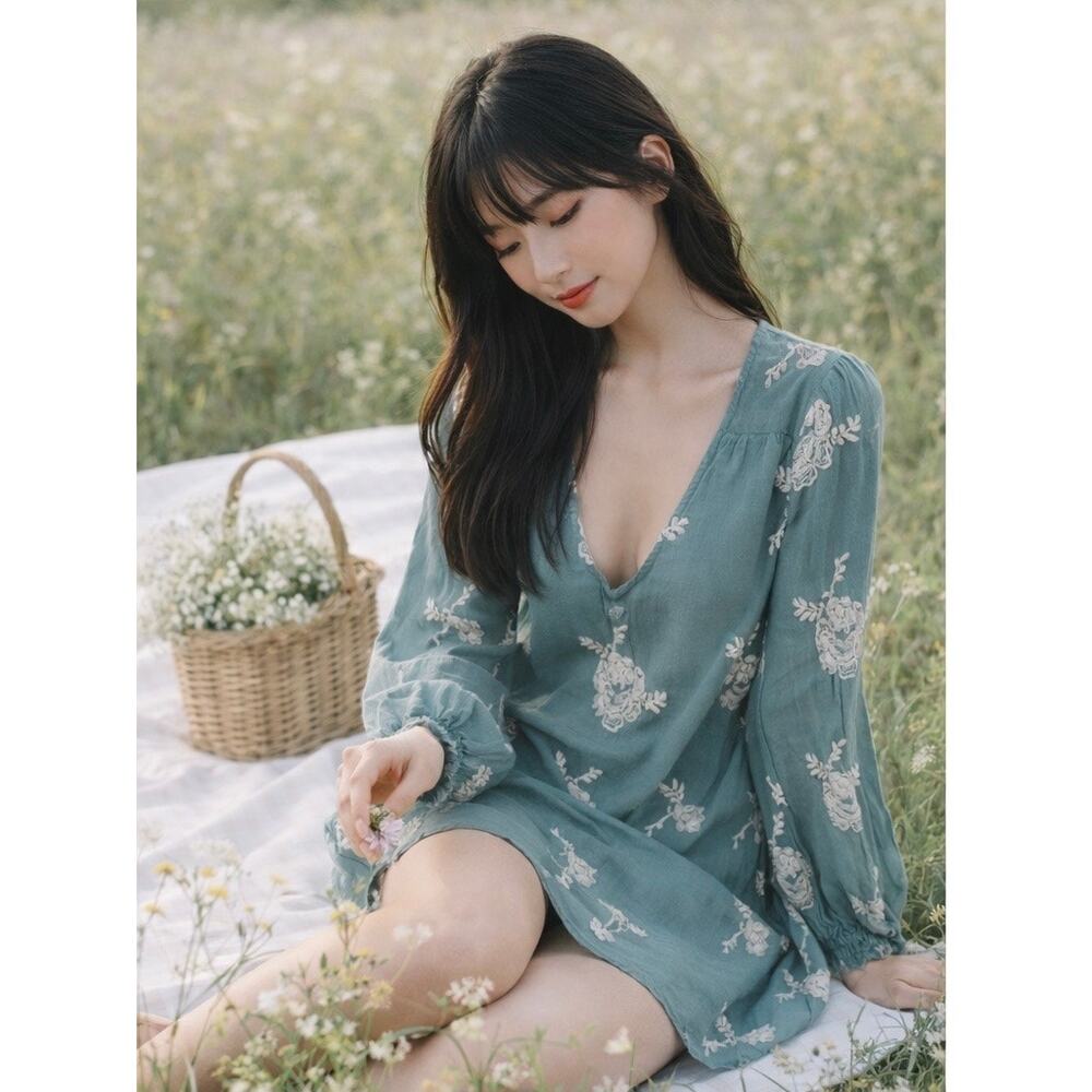 Free People Slow October Mornings embroidered blooming floral shift mini dress